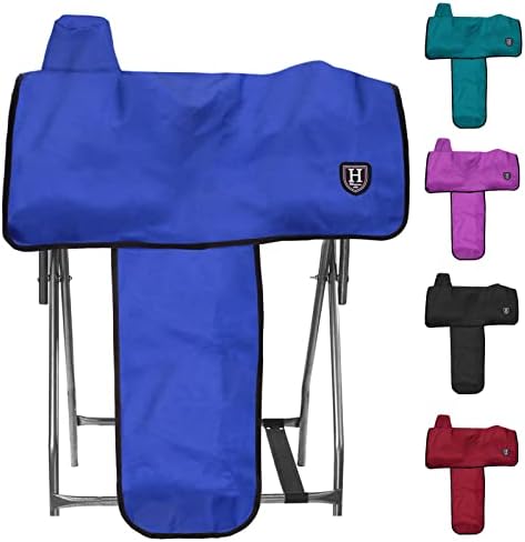 Harrison Howard Long-Lasting 6 Elastic Straps 600 Denier Waterproof Western Saddle Cover-Blue
