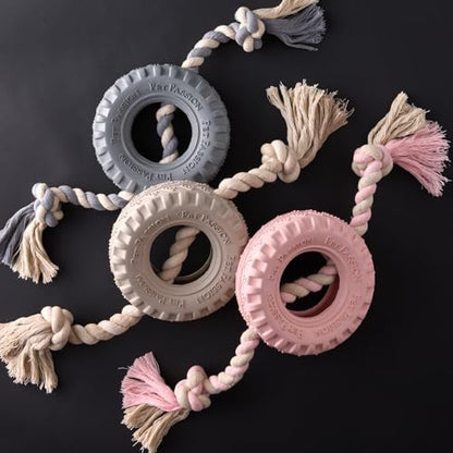 Pet Passion Natural Rubber Tire and Organic Cotton Rope Pull and Chew Dog Toy for All Pet Breeds, Black, Small