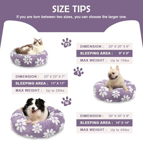 Donut Dog Beds, Calming Round Cat Beds for Indoor Cats, Purple, 23"