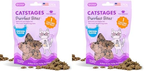 Catstages by Nina Ottosson Purrfect Bitez Natural Crunchy Cat Treats for Puzzles, Toys, Feeders, & Training, USA-Made, Real Chicken Flavor, 4oz (Pack of 2)