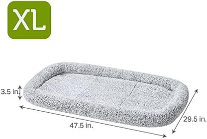 Friends Forever Bolster Dog Crate Mat 48 Inch, Washable Dog Crate Bed, Sherpa Fleece, Nova Grey