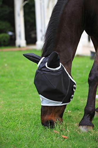 T TEKE Fine Mesh Horse Fly Mask w/Ears, UV Blocking 3D Eye Visor with Extra Fleece Cushioned Forehead, Protection from Insect Pests
