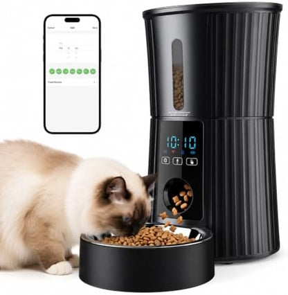 NEWBULIG Automatic Cat Feeder with APP 4L Small Dog Food Dispenser, Black