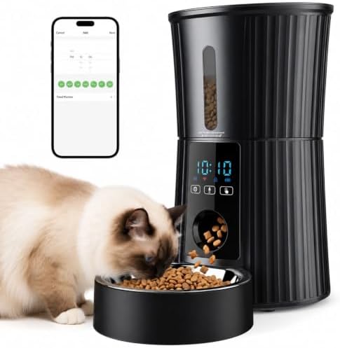 NEWBULIG Automatic Cat Feeder with APP 4L Small Dog Food Dispenser, Black