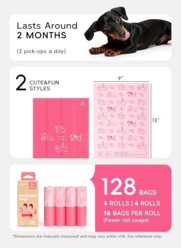 Dog Poop Bags, 128 Count, Baby Powder Scented, Pink