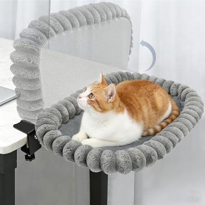 IPOW X-Large Cat Bed Heavy Duty Steel Frame Supports up to 40lbs Cat Desk Bed & Perch Space-Saving 90°Foldable with Soft Ultra-Plush Faux Fur for Small Medium Large Cats