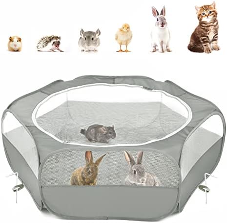 Pawaboo Small Animal Playpen with Zippered Cover,Light Gray