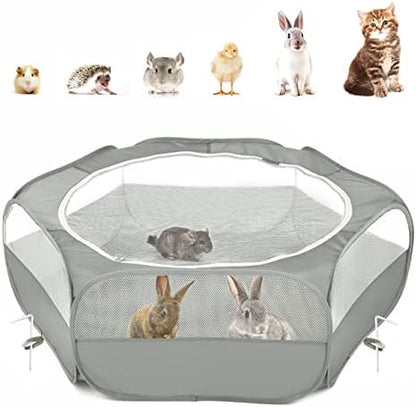 Pawaboo Small Animal Playpen with Zippered Cover,Light Gray