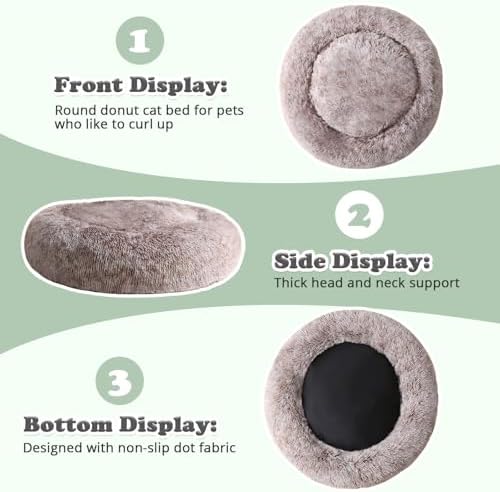 JOLLYVOGUE Dog & Cat Bed, Calming Anti-Anxiety Pet Bed for Small Dogs, Fluffy Donut Cushion for Small and Medium Pets (20")