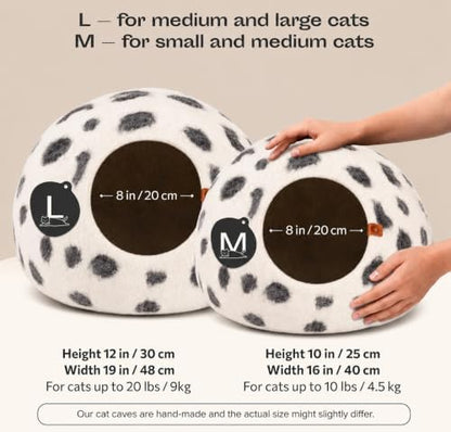 MEOWFIA Cat Cave - Merino Wool Bed for Indoor Cats (Snow Leopard, Medium)