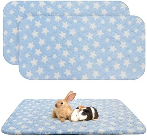 Homimp 2 Pack Guinea Pig Bed, Waterproof Reusable Small Animal Bed,Super Absorbent Pee Pad Mat for Rabbit Bunny Hamster Rat Hedgehog Chinchilla,Washable Fleece Cage Liners, Blue 24"x47"