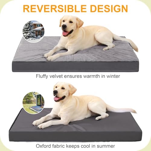 KSIIA Orthopedic Dog Bed for Large Dogs with Waterproof, Dark Grey, 35x22