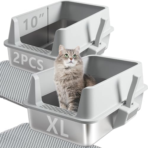 2PCS Stainless Steel Litter Box with Lid XL,Metal Litter Box L
