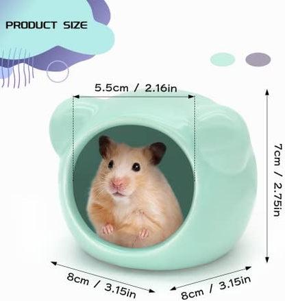 Ceramic Hamster House, Cute Animal Shaped Hamster Cave, Summer Cool Small Animal Hideout Habitat Decor for Dwarf Hamsters, Small Gerbils (Grey)