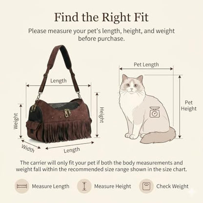 Vintage Pet Carrier Purse for Small Dogs and Cats, Cat Carrier Bag with Upgraded Zipper and Adjustable Shoulder Strap, Breathable Puppy Carrier Handbag for Travel, Walking, Daily Outings (Brown)