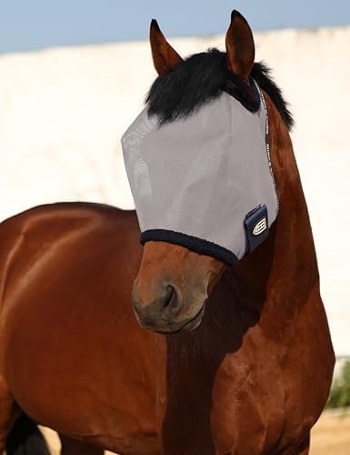 Harrison Howard All Round Mesh Horse Fly Mask UV Protective with Fleece Padded Edging Grey XL