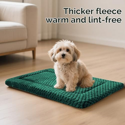 Dog Bed Crate Mat, Soft Durable Washable Anti-Slip Kennel Pad for Dogs & Cats, Reversible (Dark Green, S(24"*18"*1.5"))
