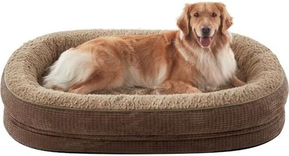 JOEJOY Orthopedic Dog Beds Large Sized Dog, XL Egg-Crate Memory Foam Pet Couch Bed with Bolster Sides, Waterproof Lining, Removable Washable Cover & Non-Slip Bottom, Brown