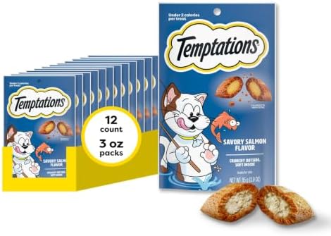 Temptations Classic Crunchy and Soft Cat Treats, Savory Salmon, 3 oz, 12pk
