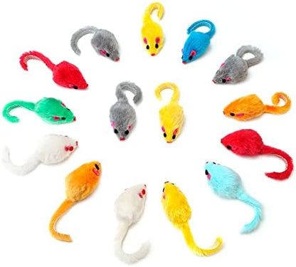 CHIWAVA 60PCS 4.1'' Furry Cat Toy Mice Rattle Small Mouse Interactive Play