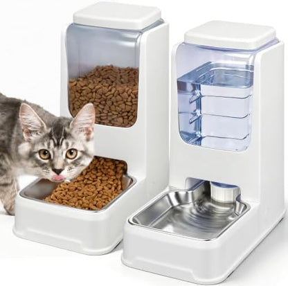 Automatic Cat Dog Feeder and Water Dispenser Set with Stainless Steel Bowl