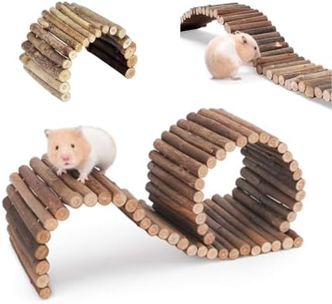 PINVNBY Natural Wooden Bendy Hamster Bridge Rat Climbing Ladder Toys