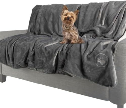 Waterproof Pet Blanket - 30x40-Inch Reversible Sherpa Fleece Throw Protects Couches, Cars, and Beds from Spills, Stains, and Fur by PETMAKER (Gray)