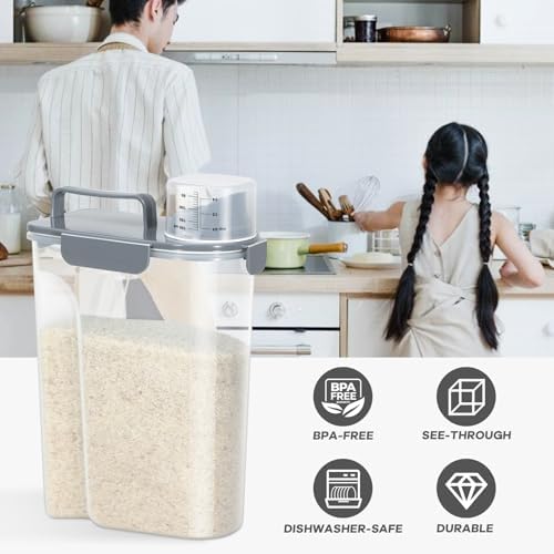 Airtight 10 Lbs Rice Storage Container Pet Dog Cat Food Holder 5 Lbs - Grey