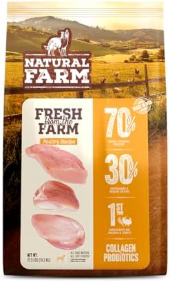 Natural Farm High Protein Dry Dog Food for All Life Stages with Collagen, Every Bag Contains 70% Real Chicken and 30% Ancient Super Food Grains, Complete and Balanced Nutrition, 22.5Lb Bag.