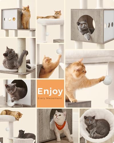 Feandrea Cat Tree with Litter Box Enclosure, 70.1-Inch Tall Cat Tower