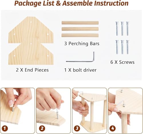Wood Chicken Perch,Strong Pine Wooden Chick Training Perch with 3 Roosting Bar,Gym Perch Toys for Baby Chicks & Parrots,Easy to Assemble