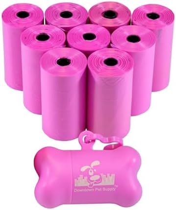 Downtown Pet Supply Poop Bags for Dogs with Dispenser, 180 Count - Leak-Proof Dog Waste Bags and Bone-Shaped Dog Poop Bags Holder for Leash - Pink, 12.5" x 8.5"