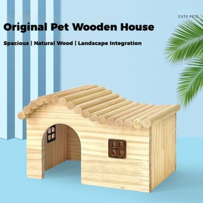 Hamster Wood Hideout Hut with Window Small Animal Wooden House for Rat Dwarf Hamster (Small)