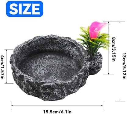 Reptile Food Dish,Rock Reptile Terrariums Water Dish, Water and Food Bowls Lizard Water Bowl for Leopard Gecko, Tree Frog, Snake, Crested Gecko, Frog