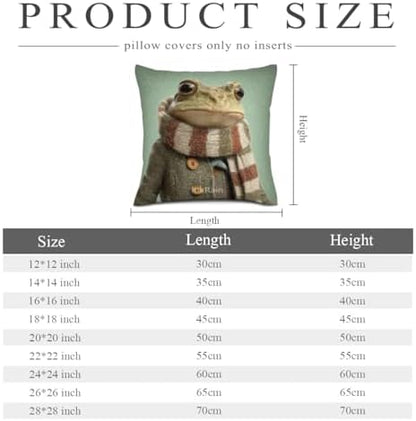 InkRain Winter Animal Cute Frog Pillow Cover 12x12 Inch Set of 2 Home Decor Decorative Cotton Linen Illustration Pillowcases for Living Room House Sofa