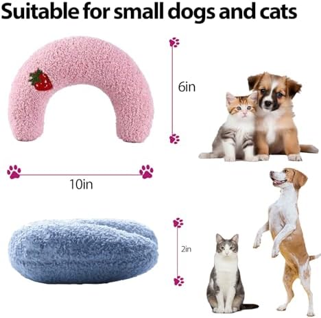 U-Shaped Calming Pillow for Cats and Dogs - Super Soft Plush Fabric, Cozy Headrest, Neck Support for Deep Sleep, Kitten Headrest, Pet Bed (Blue)