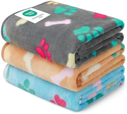 Luciphia 1 Pack 3 Blankets Fluffy Premium Fleece Pet Blanket Flannel Paw Printed Throw for Dog Cat(Medium 30x20'', Grey/Brown/Blue)