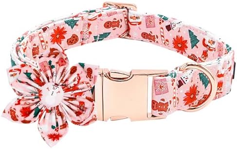 Dog Collar Christmas Gingerbread Man and Snowman Print Pet Collar Holiday Soft Dog Collars with Flower Adjustable Metal Buckle Collar for Medium Dogs