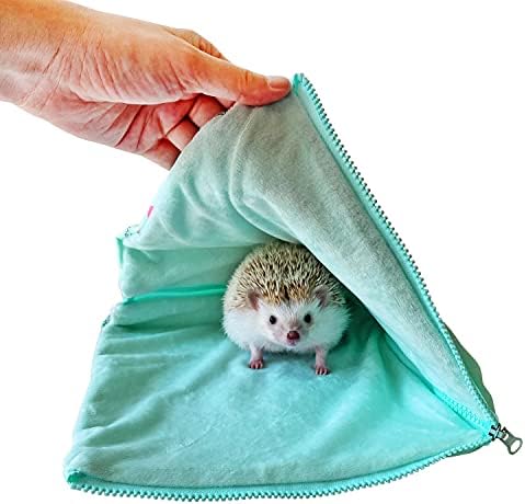 Cute Friendly Zipper Waterproof Portable Sleeping Bag Pouch Hideout Cave Habitat for Hedgehog, Baby Guinea Pig, Hamster, Ferret, Squirrel, Small Animal Bed Nest House Cage Portable Cushion (Green)