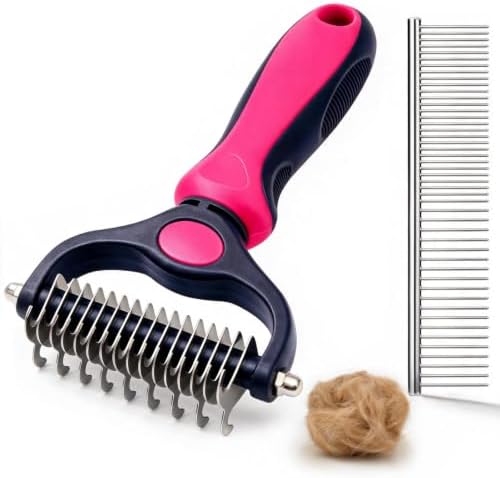 Pet Grooming Comb, Deshedding Dog Brush & Undercoat Rake, Rose Red