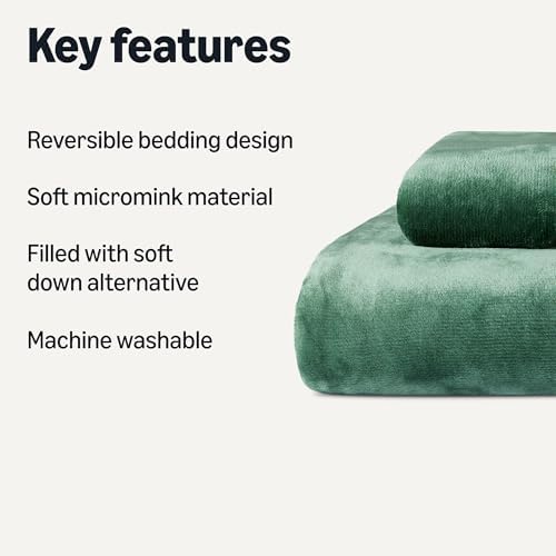 Amazon Basics Reversible Sherpa Comforter Set with Pillow Sham, Twin/Twin XL, Green (Pack of 2)