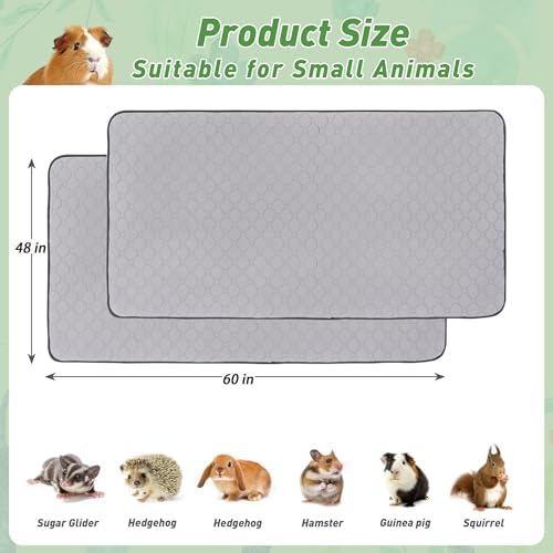 Guinea Pig Cage Liners 48''X60'', 2 Pack Guinea Pig Bedding Washable, Non Slip Reusable Super Absorbent Guinea Pig Pee Pads Mats Fleece for Small Animals Hamster Rabbit Chinchilla Rat