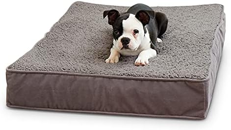 Happy Hounds Oscar Rectangle Orthopedic Foam Sherpa Dog Bed, Small (36 x 24 in.), Pewter