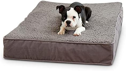 Happy Hounds Oscar Rectangle Orthopedic Foam Sherpa Dog Bed, Small (36 x 24 in.), Pewter