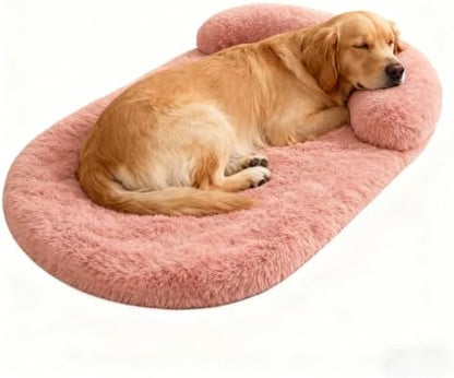 Orthopedic Dog Bed with Egg-Crate Base, Calming Dog Beds Fluffy Plush Faux Fur with Raised Edges, Spine Friendly Pet Sleeping Mat for Medium Large Dogs, Easy Wash (Oval, Blush Pink 40"x30")
