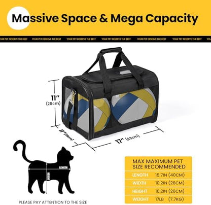 Conlun Cat Carrier Soft-Sided Pets Travel Carriers up to 15 Lbs,Black M