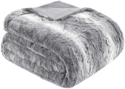 Madison Park Zuri Ultra Soft Faux Fur Twin Blanket Reversible, Grey