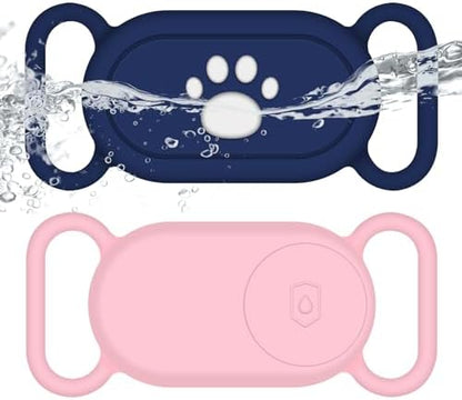 for Samsung Galaxy SmartTag2 Dog Collar Holder, 2 Pack Waterproof Anti-Lost Silicone Case for Galaxy Smart Tag 2 for Pet Dog Cat Collars (Pink/Navy Blue)