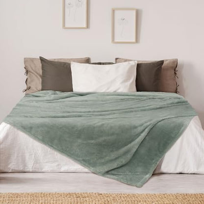 DEZ FURNISHINGS Ultra Soft Plush Fleece Throw Blanket, Double Sided Cozy Thick Warm Blanket for Sofa & Bed, Throw XL (60" x 70"), Sage Green