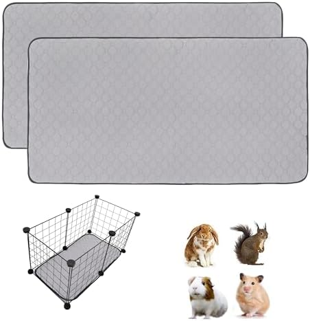 Guinea Pig Cage Liners, 16''X24'' Washable Guinea Pig Pee Pads, Non Slip Reusable Super Absorbent Guinea Pig Training Mat Bedding Fleece for Small Animals Hamster Rabbit Chinchilla Rat, 2Pack